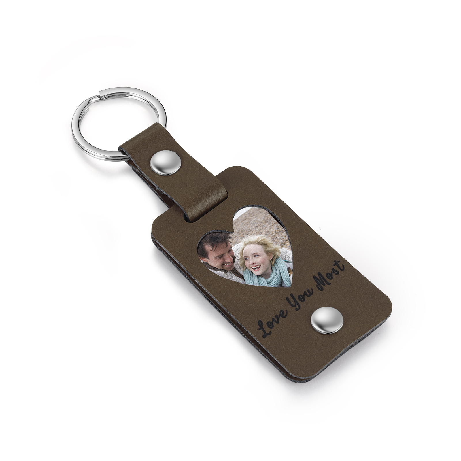 Personalisierte 2 Fotos & 2 Texte Leder Schlüsselanhänger - Einzigartiges Geschenk für das Paar