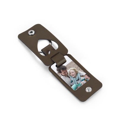 Personalisierte 2 Fotos & 2 Texte Leder Schlüsselanhänger - Einzigartiges Geschenk für das Paar