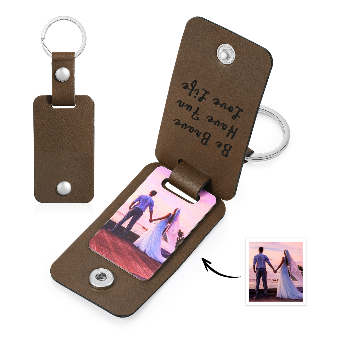 Personalisierte 2 Fotos & 2 Texte Leder Schlüsselanhänger - Einzigartiges Geschenk für das Paar