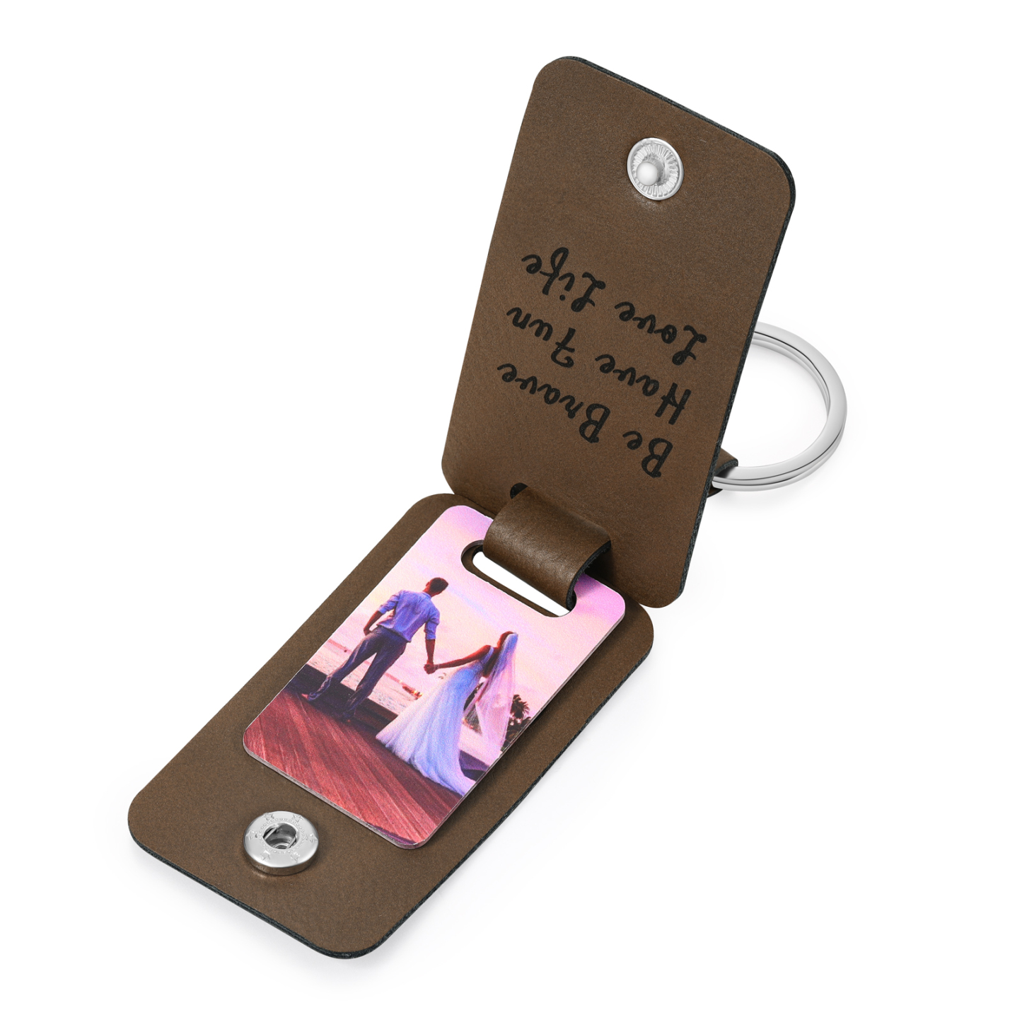 Personalisierte 2 Fotos & 2 Texte Leder Schlüsselanhänger - Einzigartiges Geschenk für das Paar