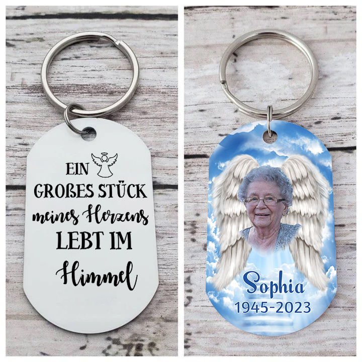 Personalisierbares Foto Trauer Schlüsselanhänger-Ein großes Stück meines Herzens lebt im Himmel-Andenken Schlüsselanhänger