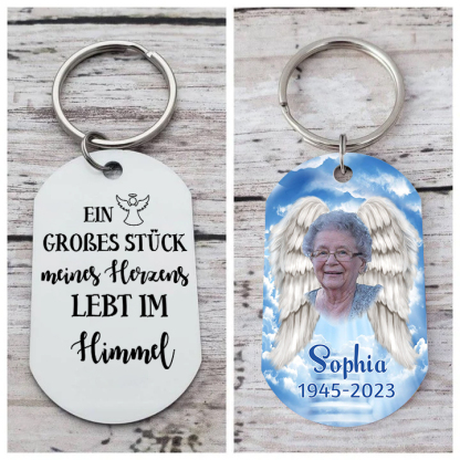 Personalisierbares Foto Trauer Schlüsselanhänger-Ein großes Stück meines Herzens lebt im Himmel-Andenken Schlüsselanhänger