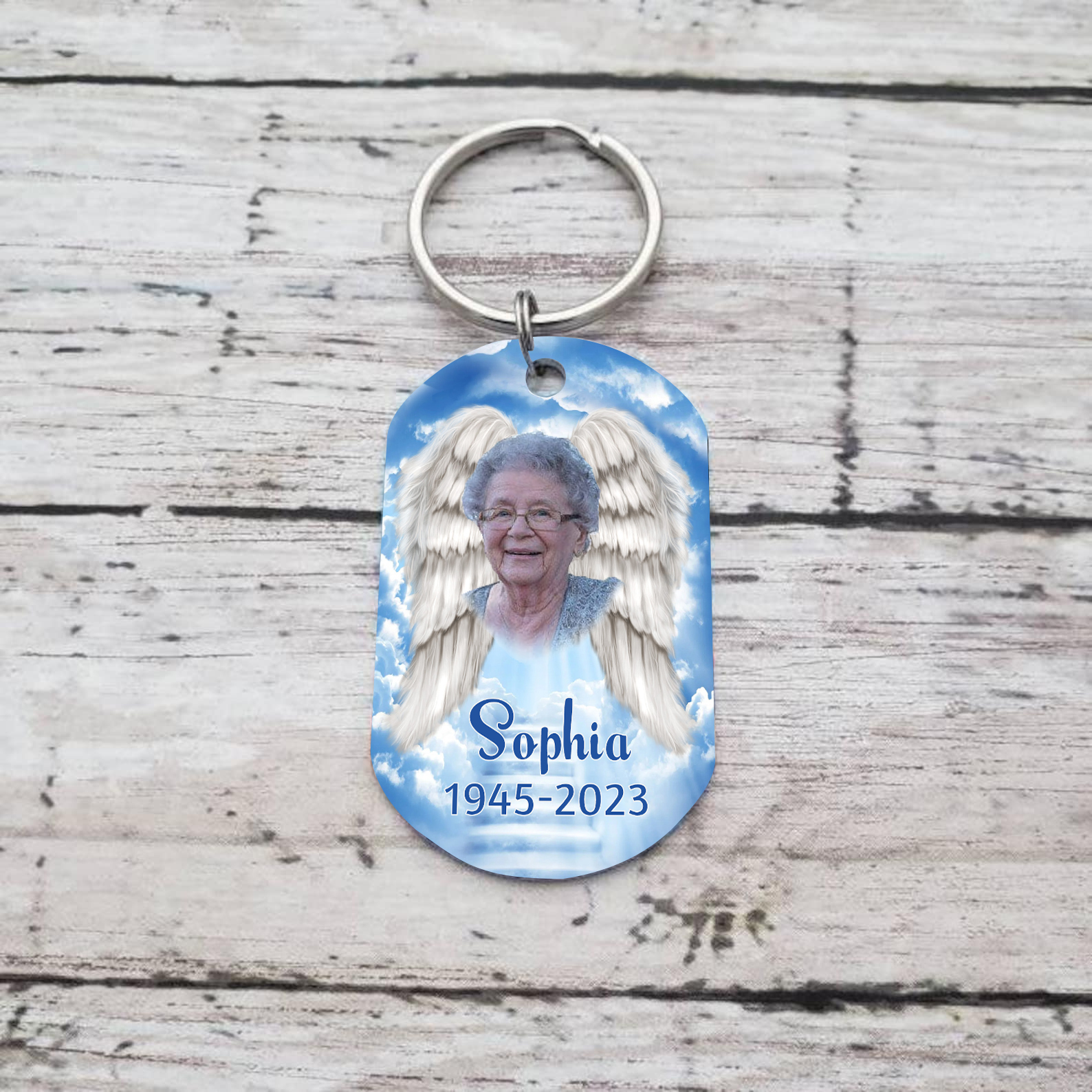 Personalisierbares Foto Trauer Schlüsselanhänger-Ein großes Stück meines Herzens lebt im Himmel-Andenken Schlüsselanhänger