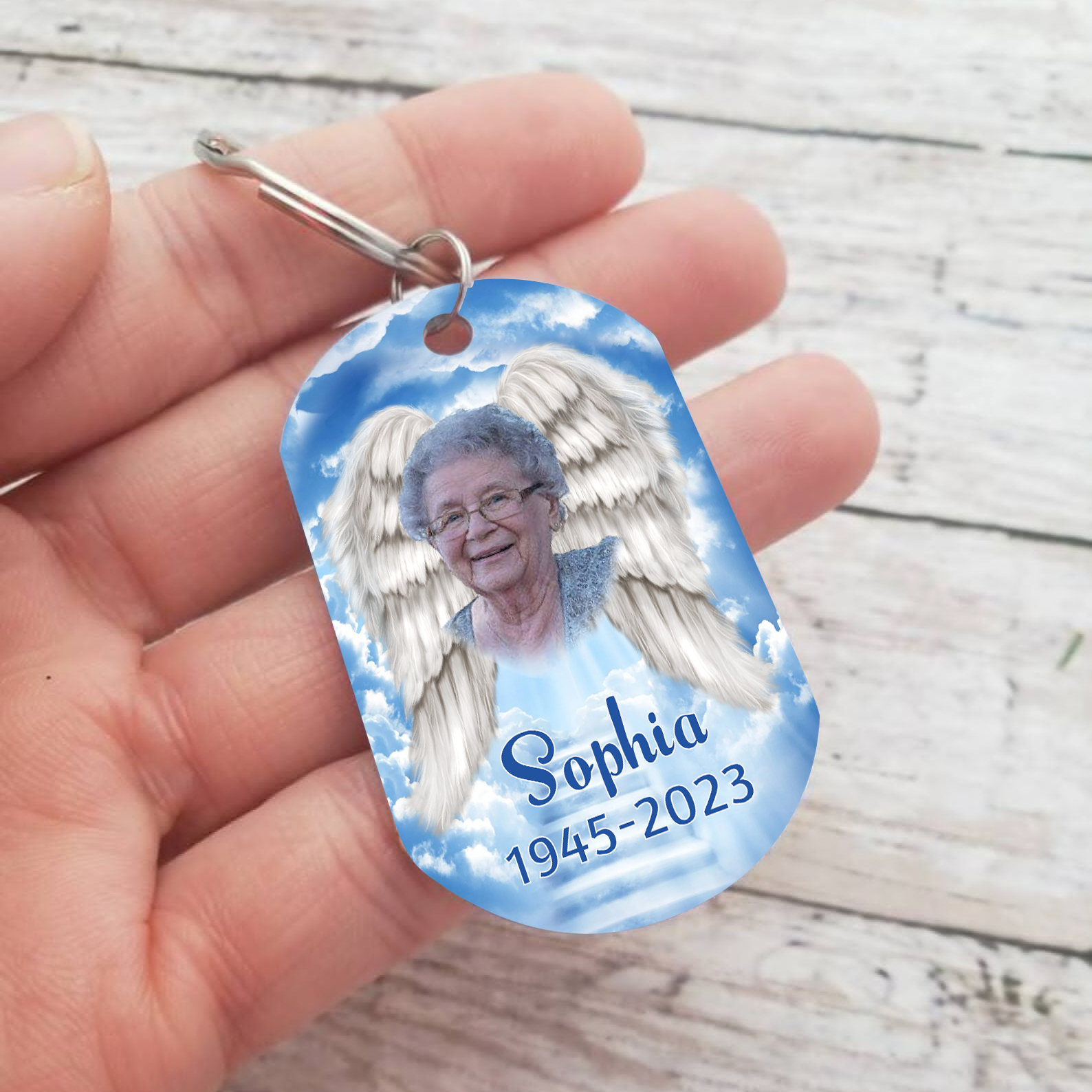 Personalisierbares Foto Trauer Schlüsselanhänger-Ein großes Stück meines Herzens lebt im Himmel-Andenken Schlüsselanhänger