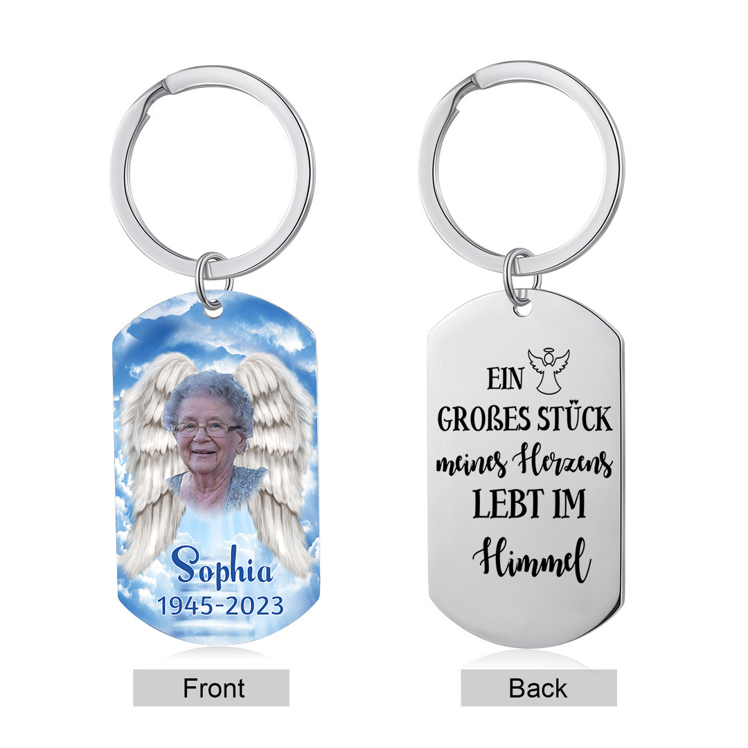 Personalisierbares Foto Trauer Schlüsselanhänger-Ein großes Stück meines Herzens lebt im Himmel-Andenken Schlüsselanhänger