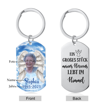 Personalisierbares Foto Trauer Schlüsselanhänger-Ein großes Stück meines Herzens lebt im Himmel-Andenken Schlüsselanhänger