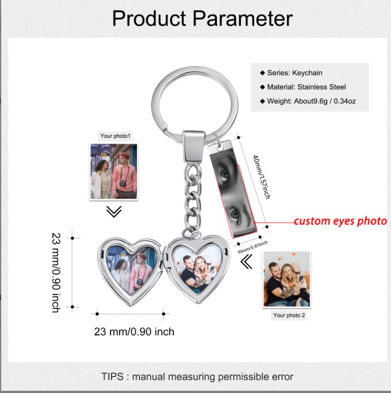Personalisierbare 3 Fotos Herz Metall-Schlüsselanhänger