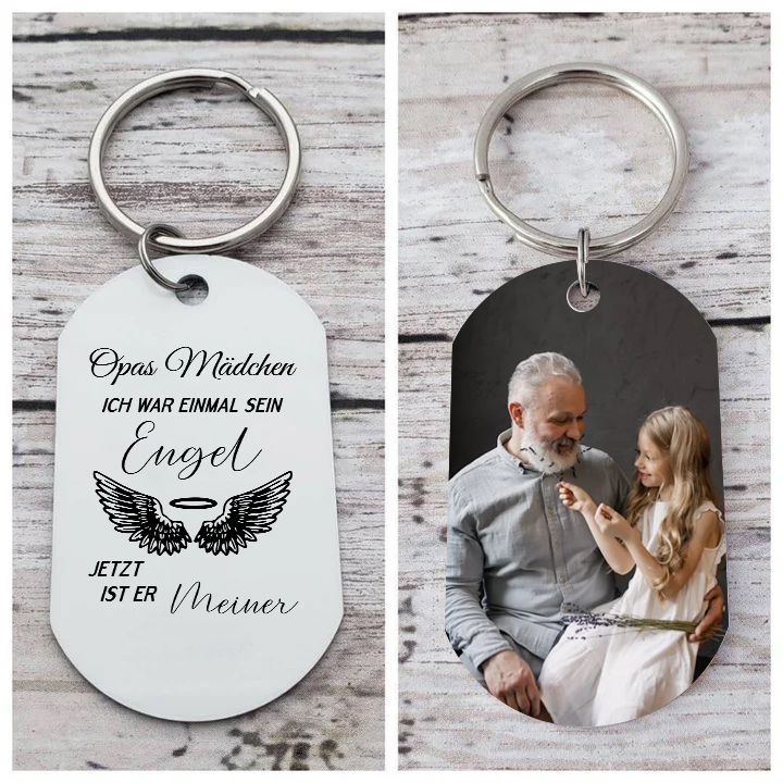 Personalisierbarer Foto & Text Schlüsselanhänger - "Opas Mädchen, Ich war einmal sein Engel, jetzt ist er meiner" – Geschenk für Großvater