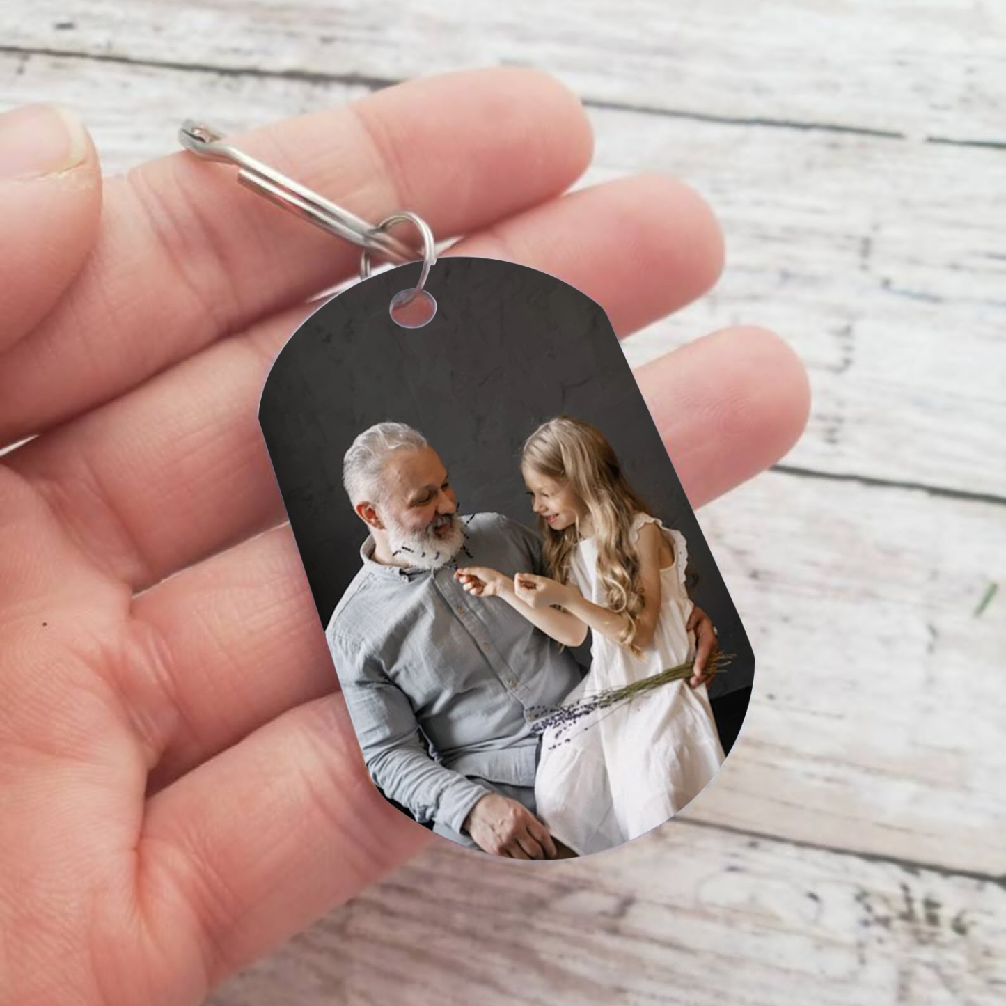 Personalisierbarer Foto & Text Schlüsselanhänger - "Opas Mädchen, Ich war einmal sein Engel, jetzt ist er meiner" – Geschenk für Großvater