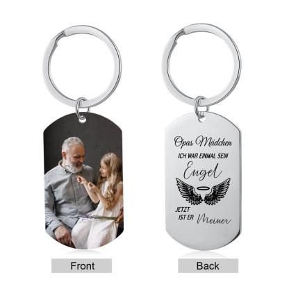 Personalisierbarer Foto & Text Schlüsselanhänger - "Opas Mädchen, Ich war einmal sein Engel, jetzt ist er meiner" – Geschenk für Großvater