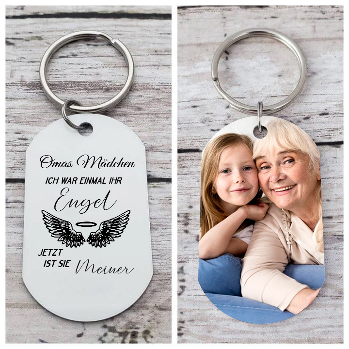 Personalisierbares Foto & Text Schlüsselanhänger - "Omas Mädchen, Ich war einmal sein Engel, jetzt ist sie meiner" – Geschenk für Oma Großmutter