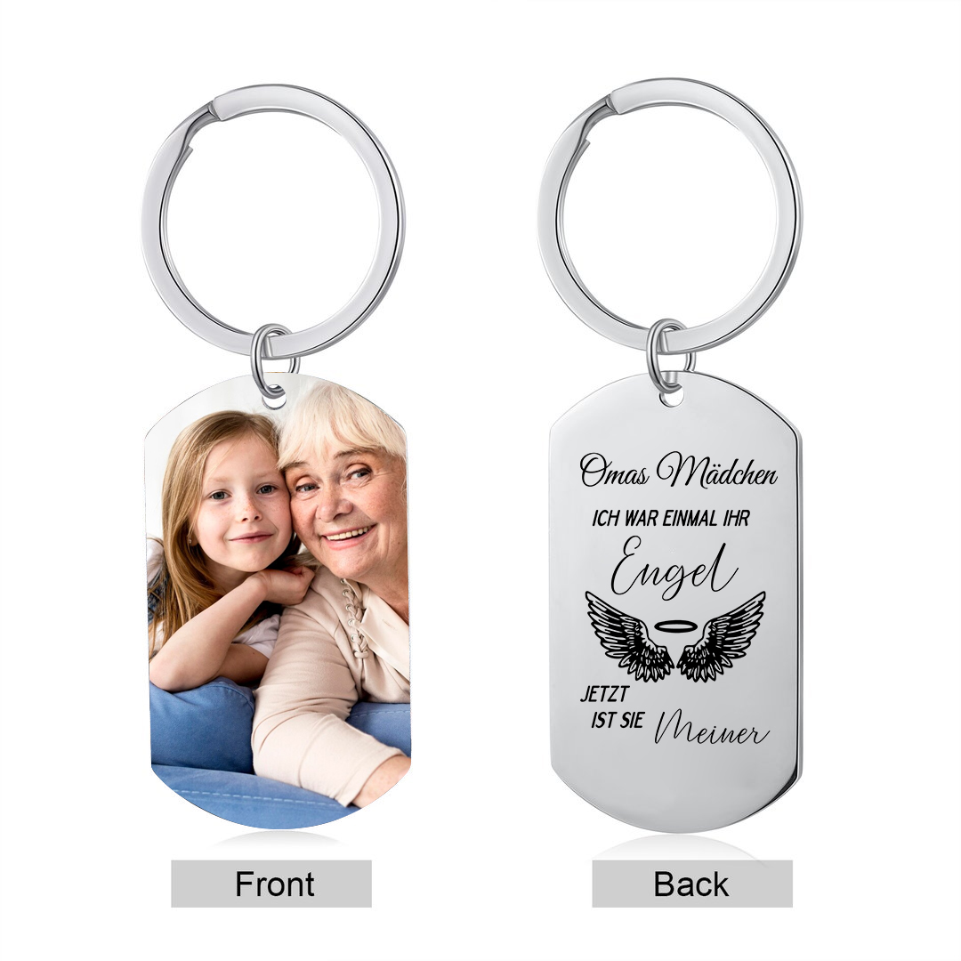 Personalisierbares Foto & Text Schlüsselanhänger - "Omas Mädchen, Ich war einmal sein Engel, jetzt ist sie meiner" – Geschenk für Oma Großmutter
