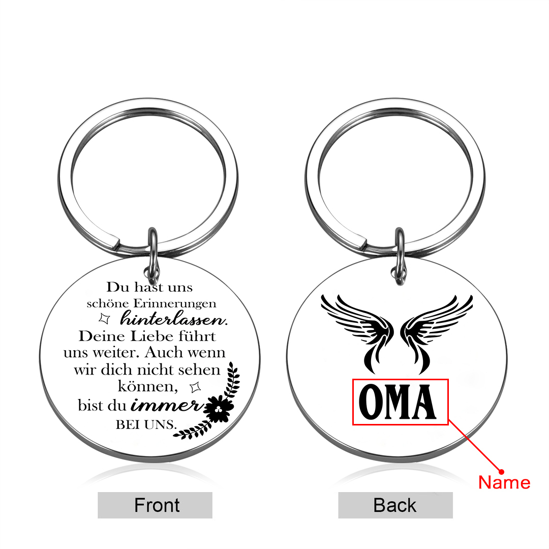 Personalisierbarer 1 Name Schlüsselanhänger mit Gravur -Schöne Erinnerungen hinterlassen- Geschenk für Oma Großmutter