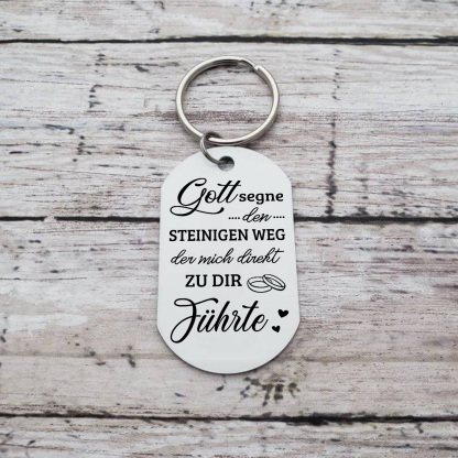Personalisiertes Foto & 2 Namen – Gott segne den steinigen Weg, der mich direkt zu dir führte – Metall-Schlüsselanhänger für Paar