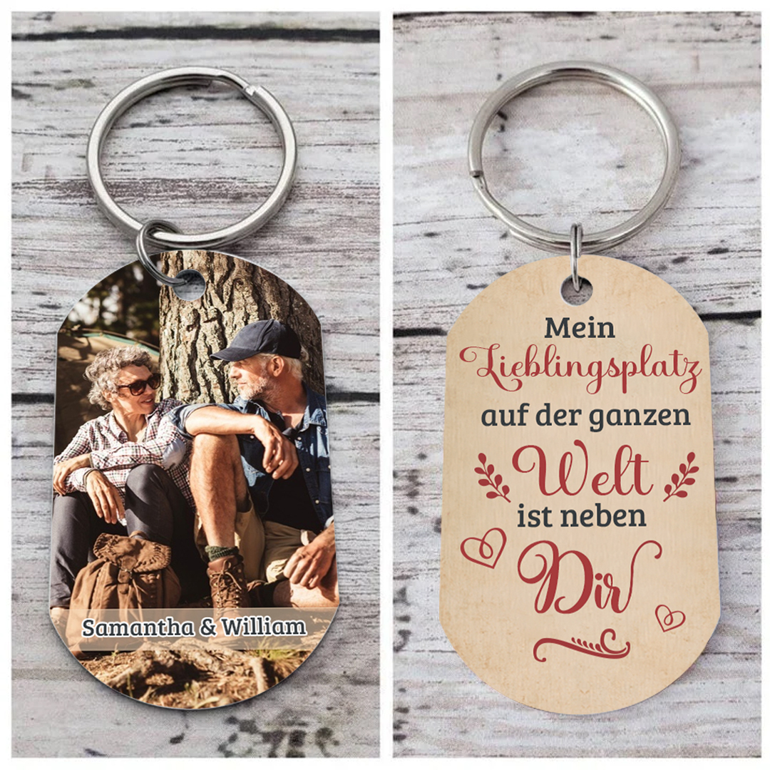 Personalisiertes Foto & 2 Namen Paar Metall-Schlüsselanhänger– Romantisches Geschenk für Paar