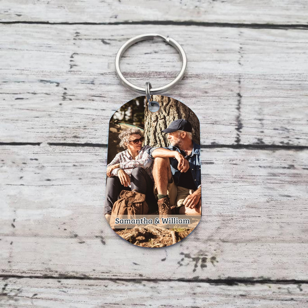 Personalisiertes Foto & 2 Namen Paar Metall-Schlüsselanhänger– Romantisches Geschenk für Paar