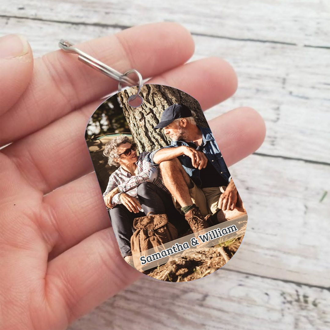 Personalisiertes Foto & 2 Namen Paar Metall-Schlüsselanhänger– Romantisches Geschenk für Paar 