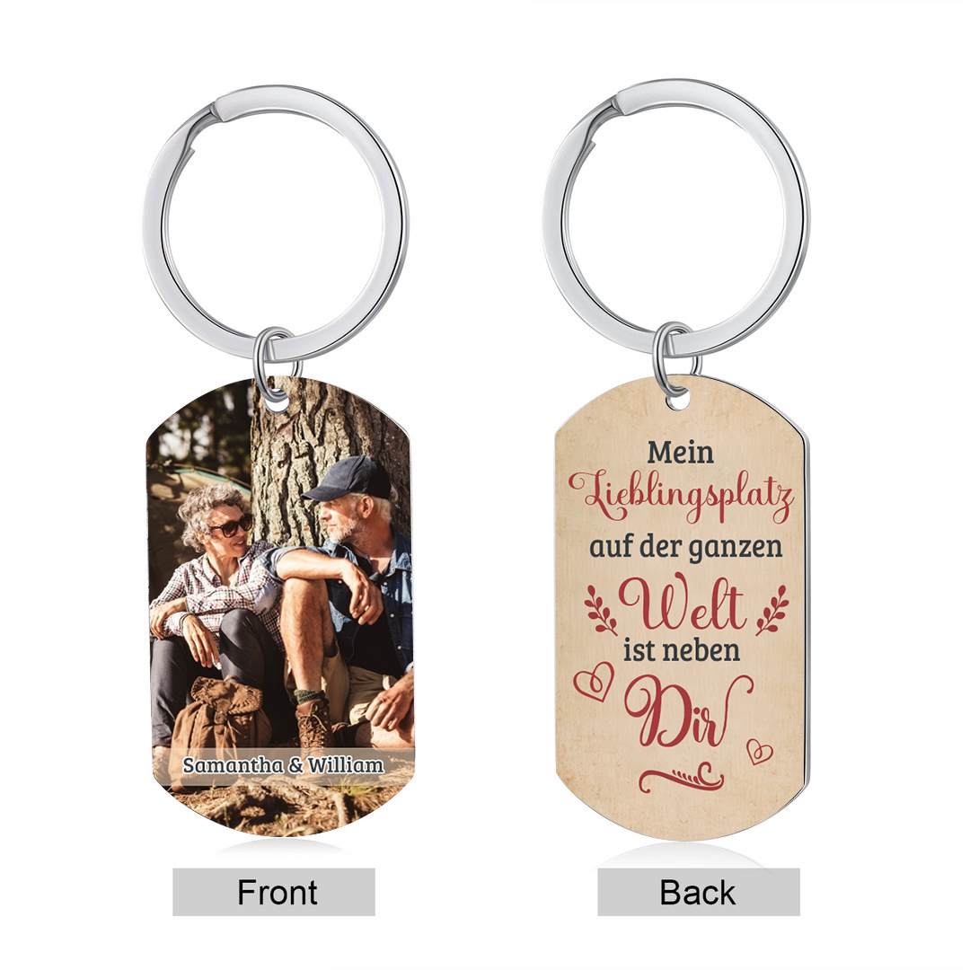 Personalisiertes Foto & 2 Namen Paar Metall-Schlüsselanhänger– Romantisches Geschenk für Paar