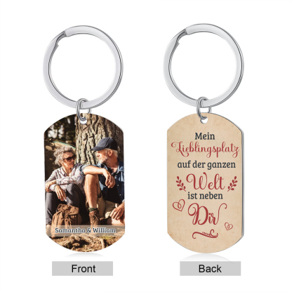 Personalisiertes Foto & 2 Namen Paar Metall-Schlüsselanhänger– Romantisches Geschenk für Paar 