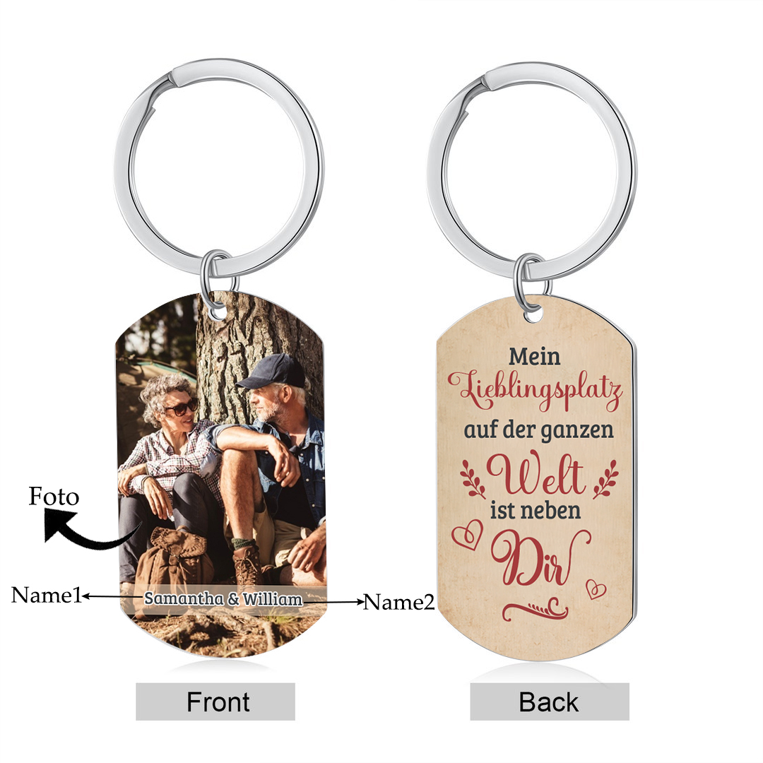 Personalisiertes Foto & 2 Namen Paar Metall-Schlüsselanhänger– Romantisches Geschenk für Paar 