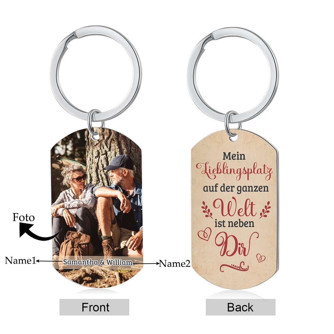 Personalisiertes Foto & 2 Namen Paar Metall-Schlüsselanhänger– Romantisches Geschenk für Paar