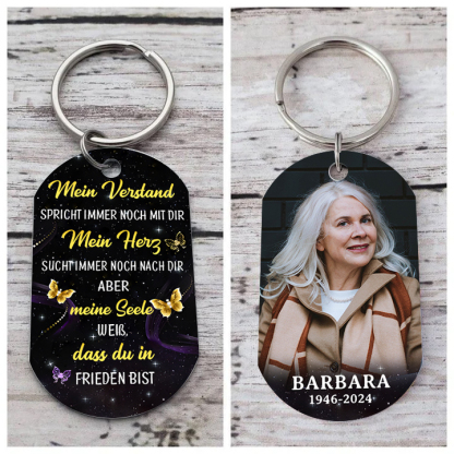 Personalisiertes Foto & Name & Datum Edelstahl Schlüsselanhänger – Mein Verstand spricht immer noch mit dir – Gedenk-Schlüsselanhänger