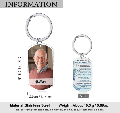 Personalisiertes Foto & Name Schlüsselanhänger –Ich vermisse ihn– Edelstahl Gedenk-Schlüsselanhänger