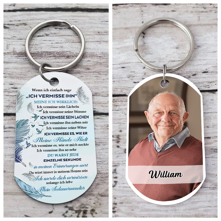 Personalisiertes Foto & Name Schlüsselanhänger –Ich vermisse ihn– Edelstahl Gedenk-Schlüsselanhänger