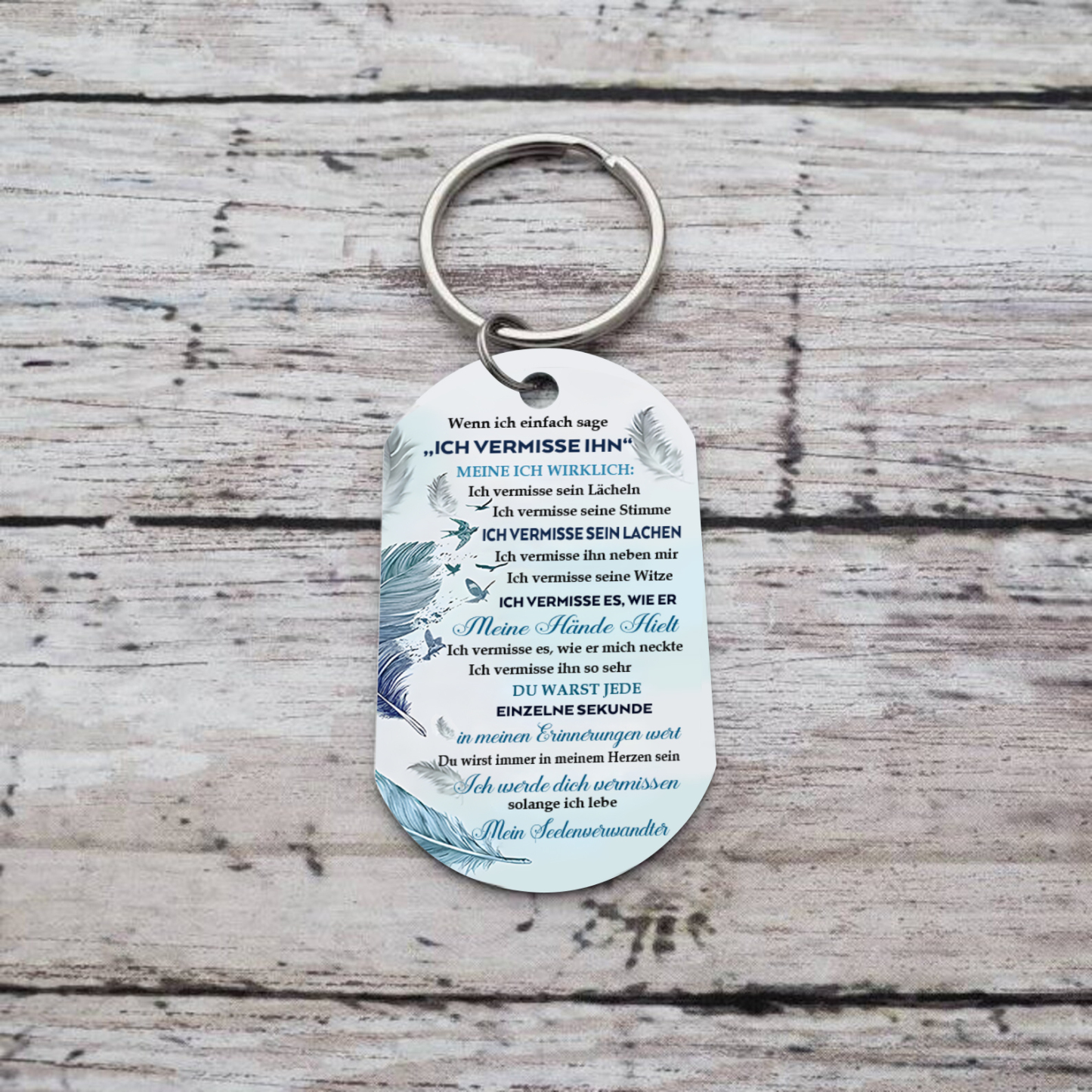 Personalisiertes Foto & Name Schlüsselanhänger –Ich vermisse ihn– Edelstahl Gedenk-Schlüsselanhänger