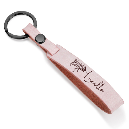 Personalisierter 1 Name & Geburtsblume Metall Leder Schlüsselanhänger in 5 Farben