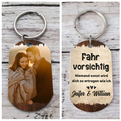 Personalisiertes Foto & 2 Namen Schlüsselanhänger -Niemand sonst wird dich so ertragen wie ich- Metall-Schlüsselanhänger für Paar