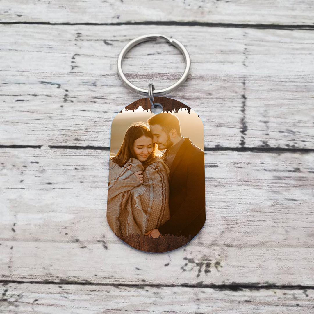 Personalisiertes Foto & 2 Namen Schlüsselanhänger -Niemand sonst wird dich so ertragen wie ich- Metall-Schlüsselanhänger für Paar
