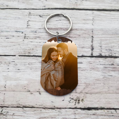 Personalisiertes Foto & 2 Namen Schlüsselanhänger -Niemand sonst wird dich so ertragen wie ich- Metall-Schlüsselanhänger für Paar