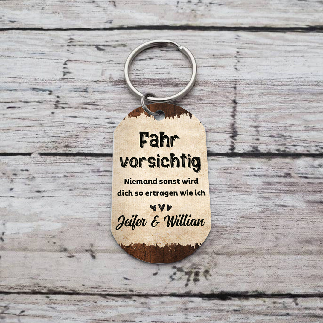 Personalisiertes Foto & 2 Namen Schlüsselanhänger -Niemand sonst wird dich so ertragen wie ich- Metall-Schlüsselanhänger für Paar