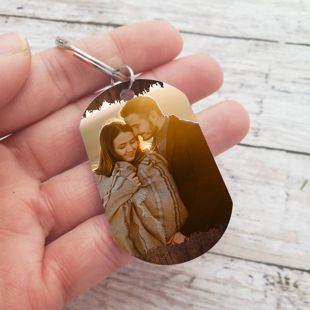 Personalisiertes Foto & 2 Namen Schlüsselanhänger -Niemand sonst wird dich so ertragen wie ich- Metall-Schlüsselanhänger für Paar