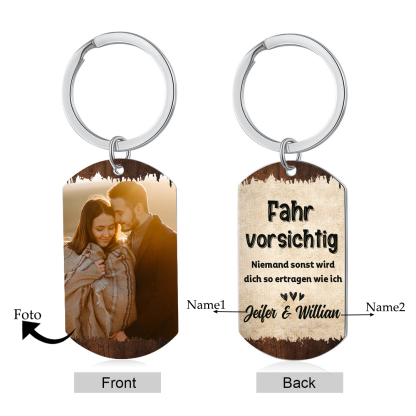 Personalisiertes Foto & 2 Namen Schlüsselanhänger -Niemand sonst wird dich so ertragen wie ich- Metall-Schlüsselanhänger für Paar