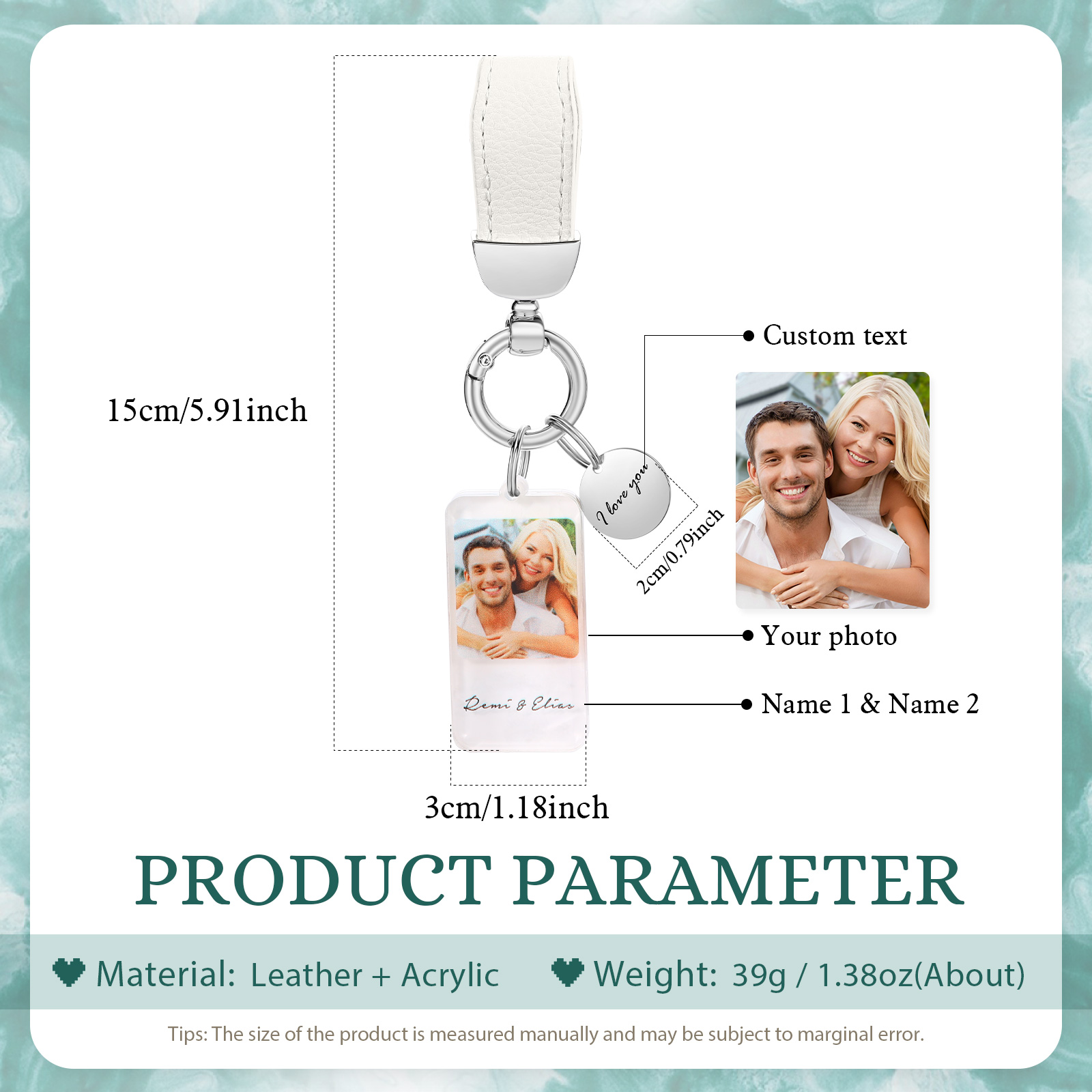 Personalisiertes Foto & 2 Namen & Text Schlüsselanhänger für Paar