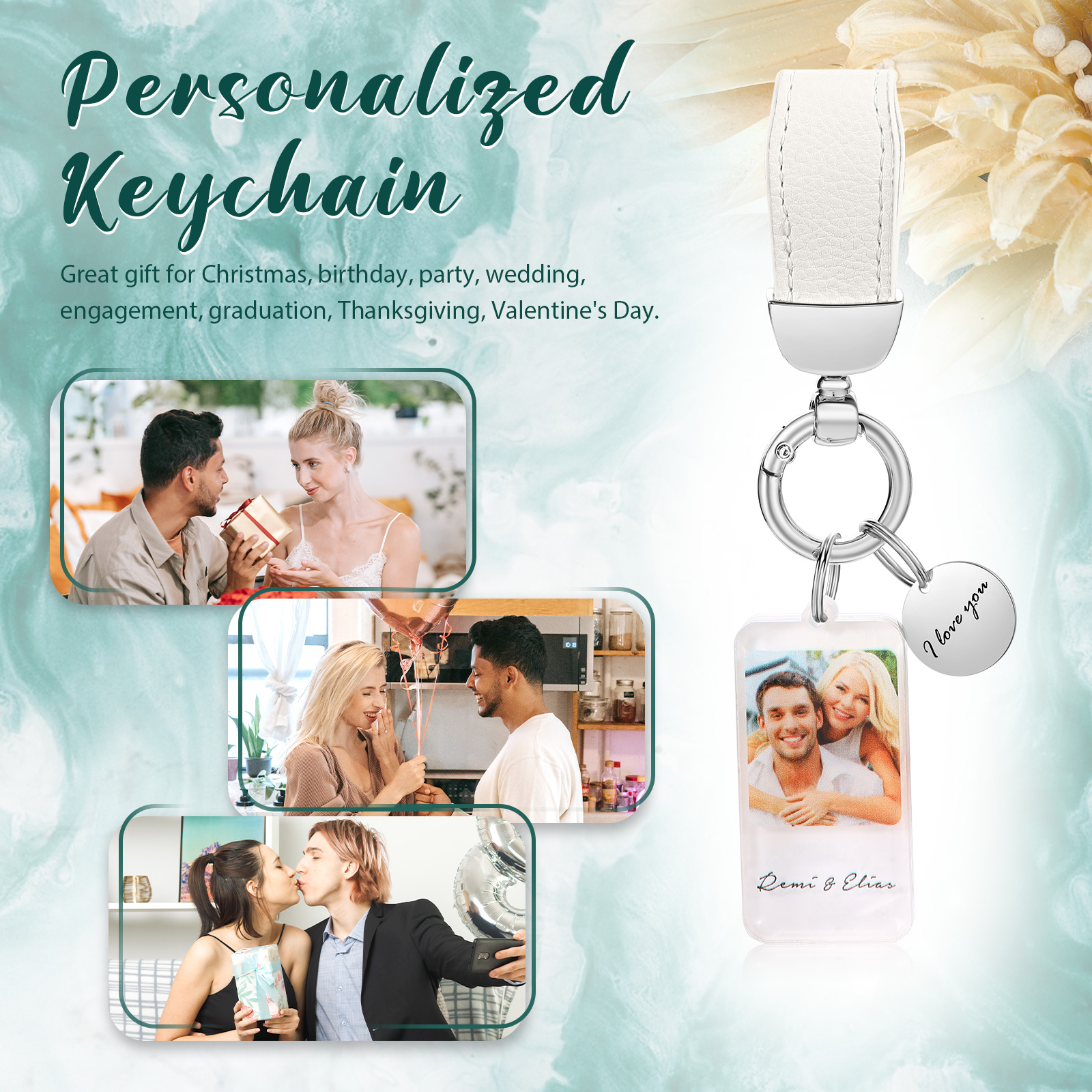 Personalisiertes Foto & 2 Namen & Text Schlüsselanhänger für Paar