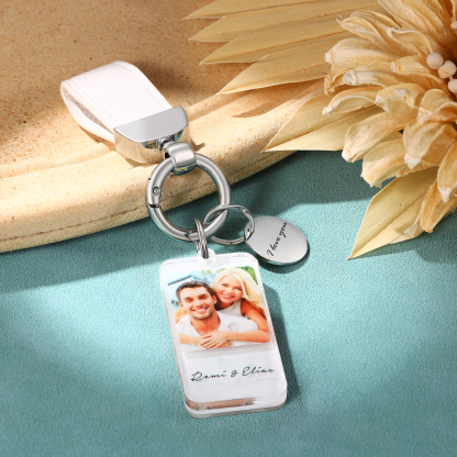 Personalisiertes Foto & 2 Namen & Text Schlüsselanhänger für Paar