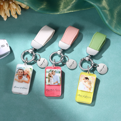 Personalisiertes Foto & 2 Namen & Text Schlüsselanhänger für Paar