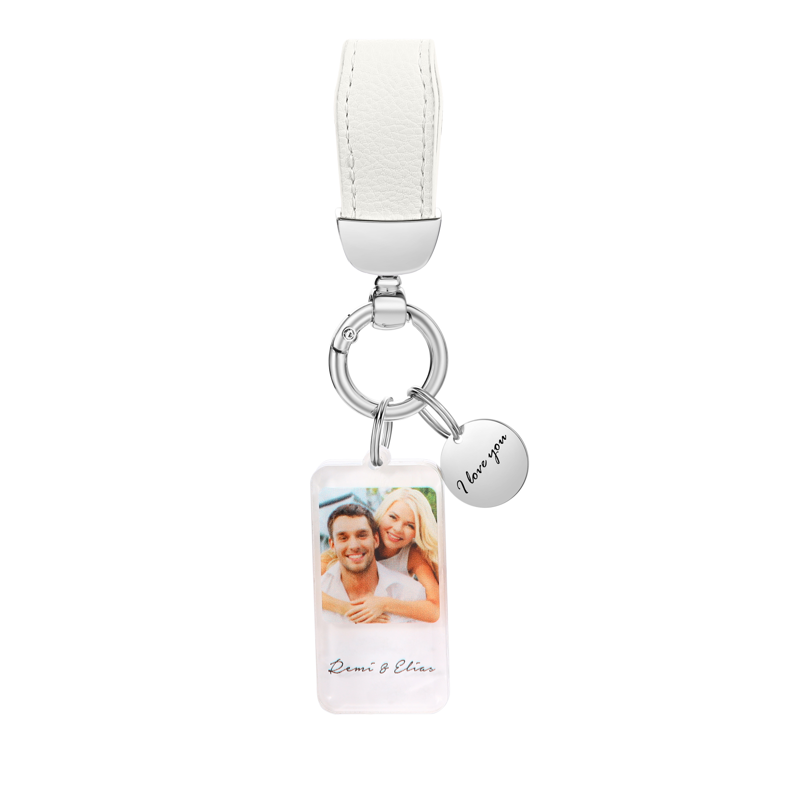 Personalisiertes Foto & 2 Namen & Text Schlüsselanhänger für Paar