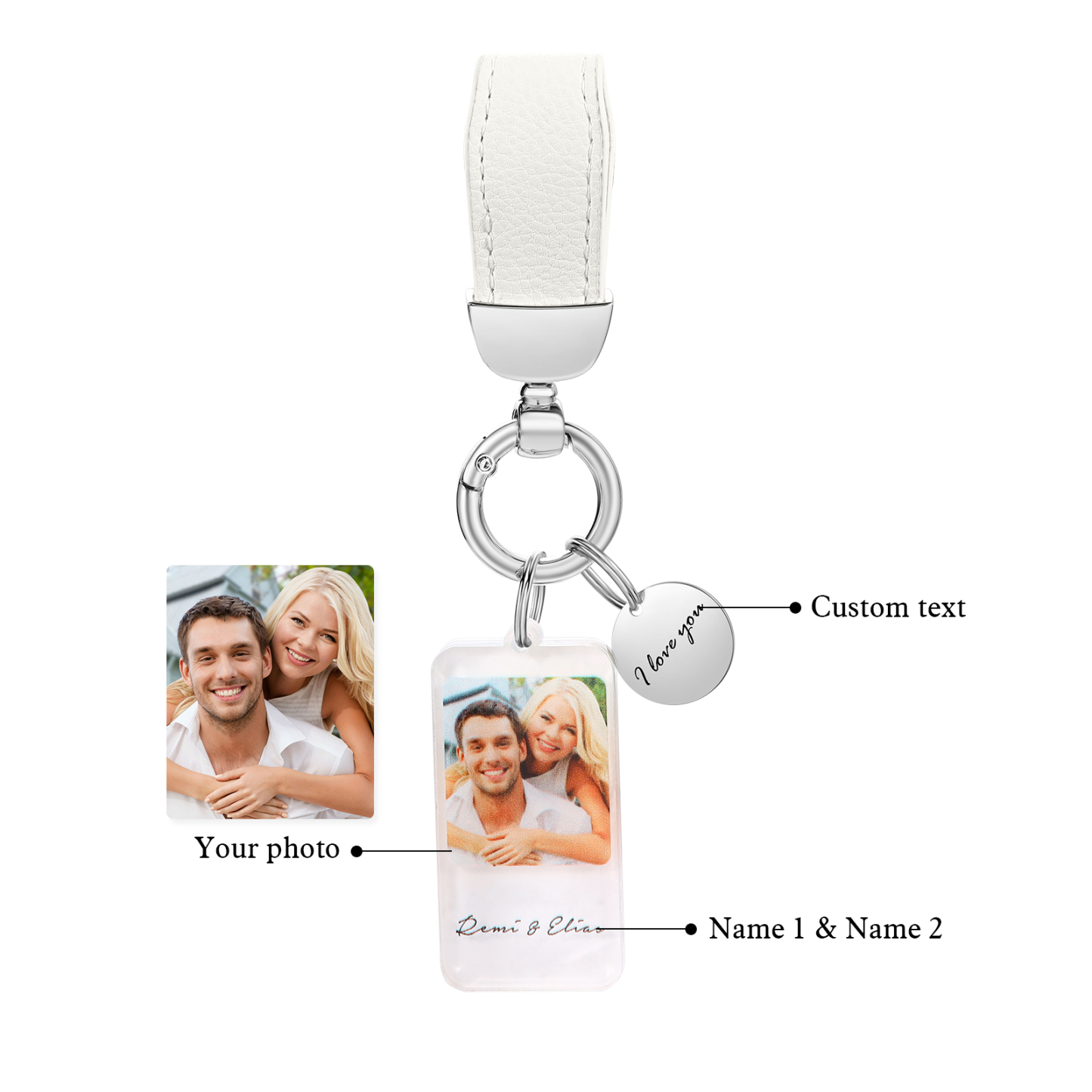 Personalisiertes Foto & 2 Namen & Text Schlüsselanhänger für Paar