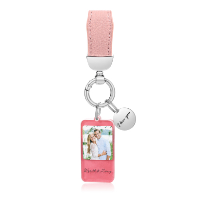 Personalisiertes Foto & 2 Namen & Text Schlüsselanhänger für Paar