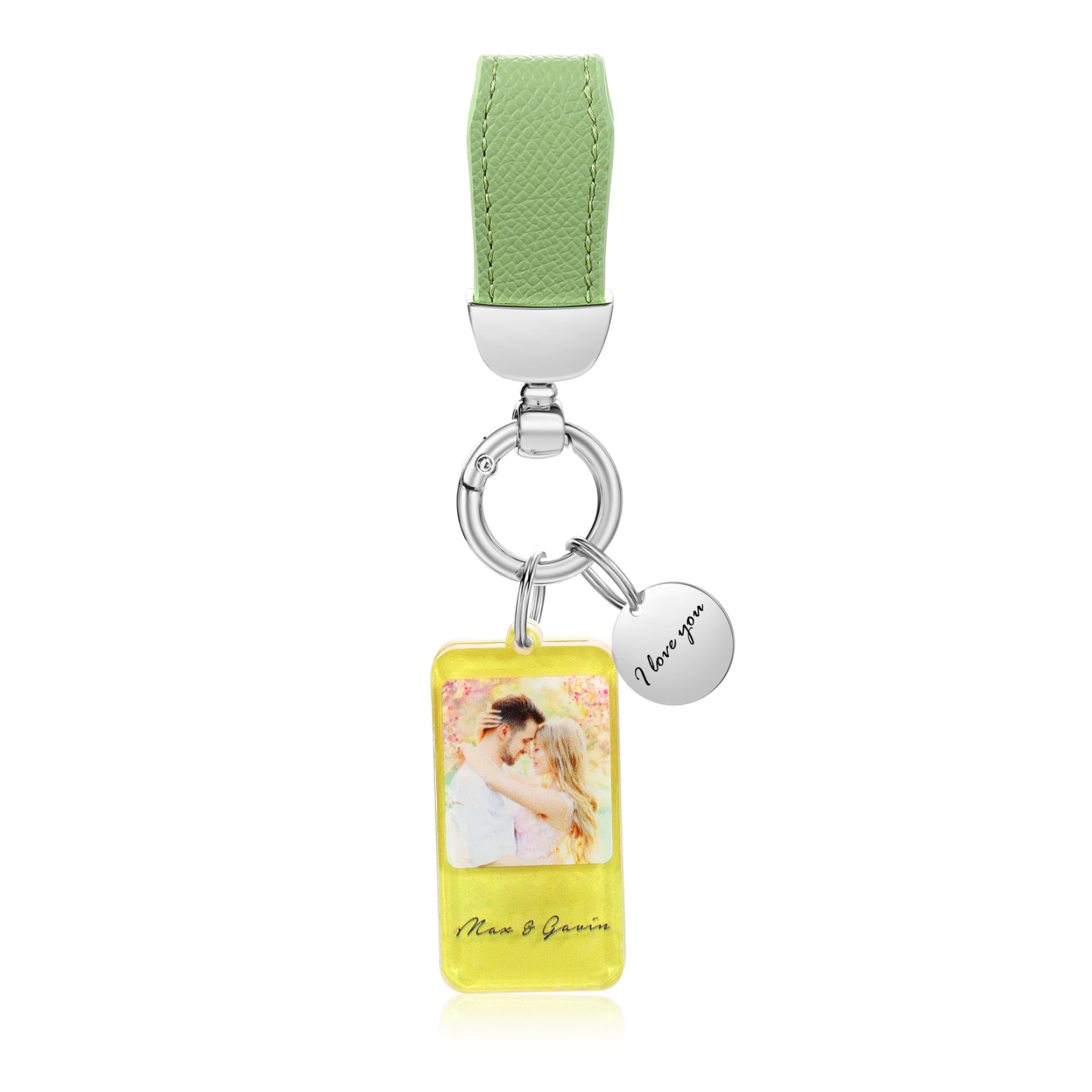 Personalisiertes Foto & 2 Namen & Text Schlüsselanhänger für Paar