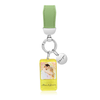 Personalisiertes Foto & 2 Namen & Text Schlüsselanhänger für Paar