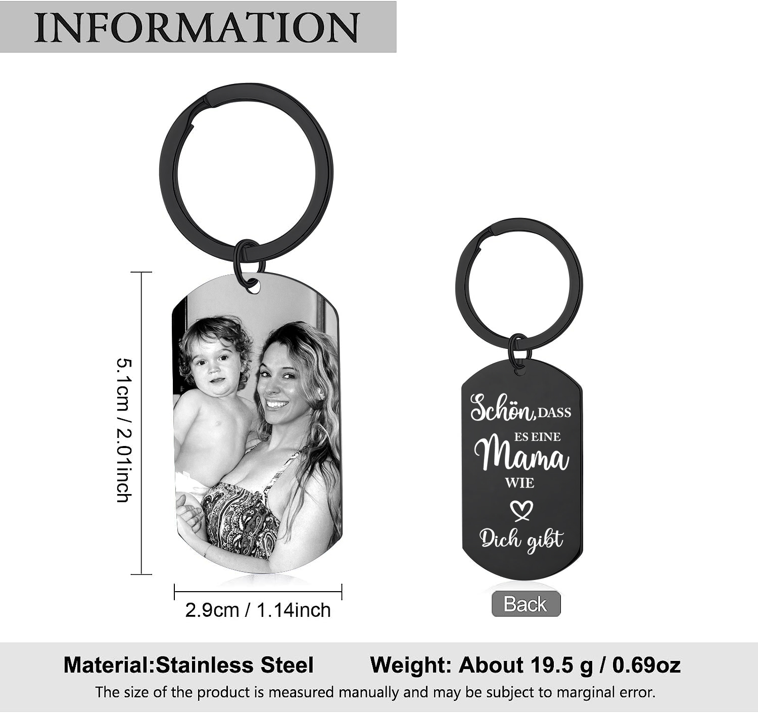 Personalisierbares Foto schwarzer Schlüsselanhänger – Schön, dass es eine Mama wie dich gibt – Geschenk für Mama Mutter