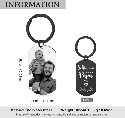 Personalisierbares Foto schwarzer Metall-Schlüsselanhänger – Schön, dass es einen Papa wie dich gibt – Geschenk für Vater