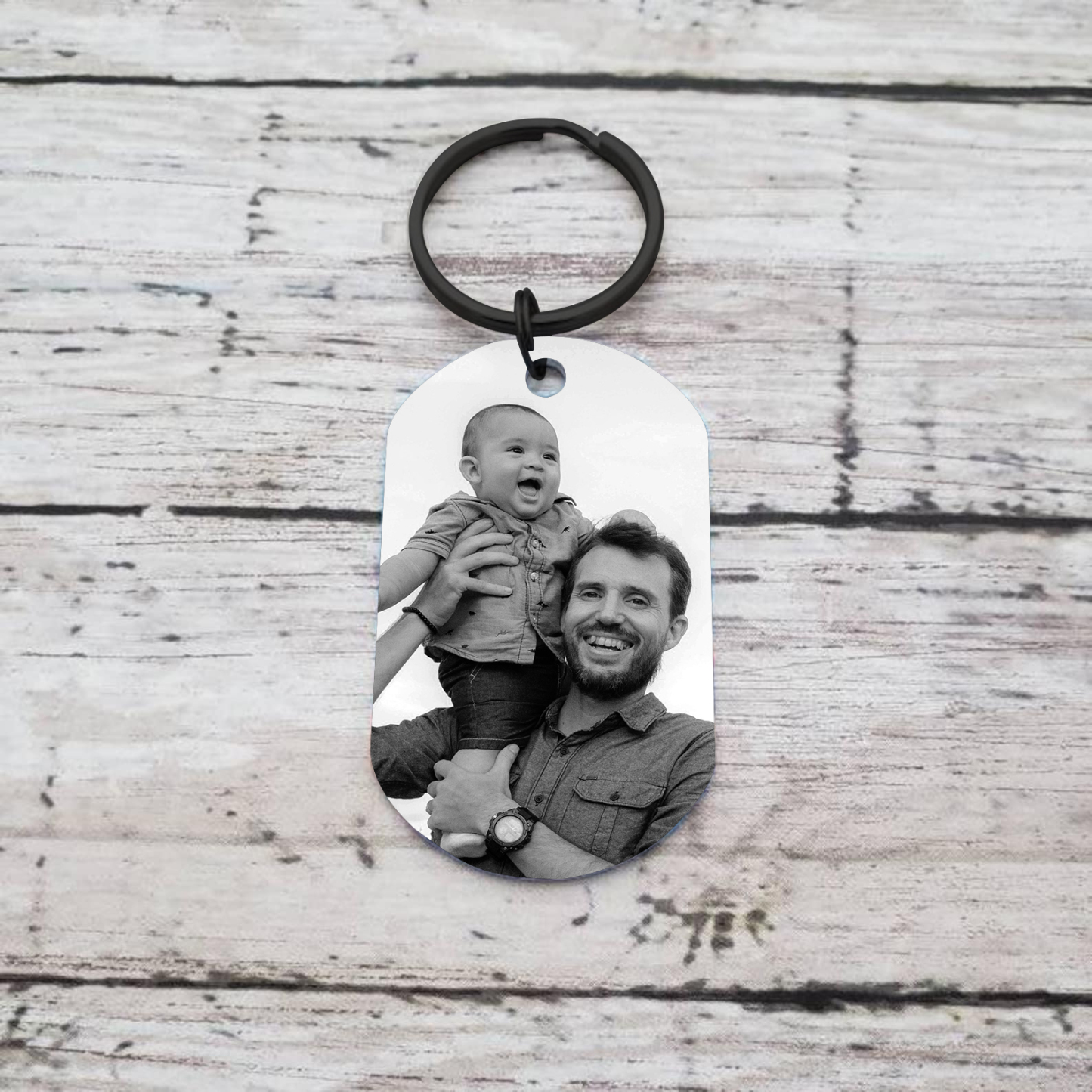 Personalisierbares Foto schwarzer Metall-Schlüsselanhänger – Schön, dass es einen Papa wie dich gibt – Geschenk für Vater