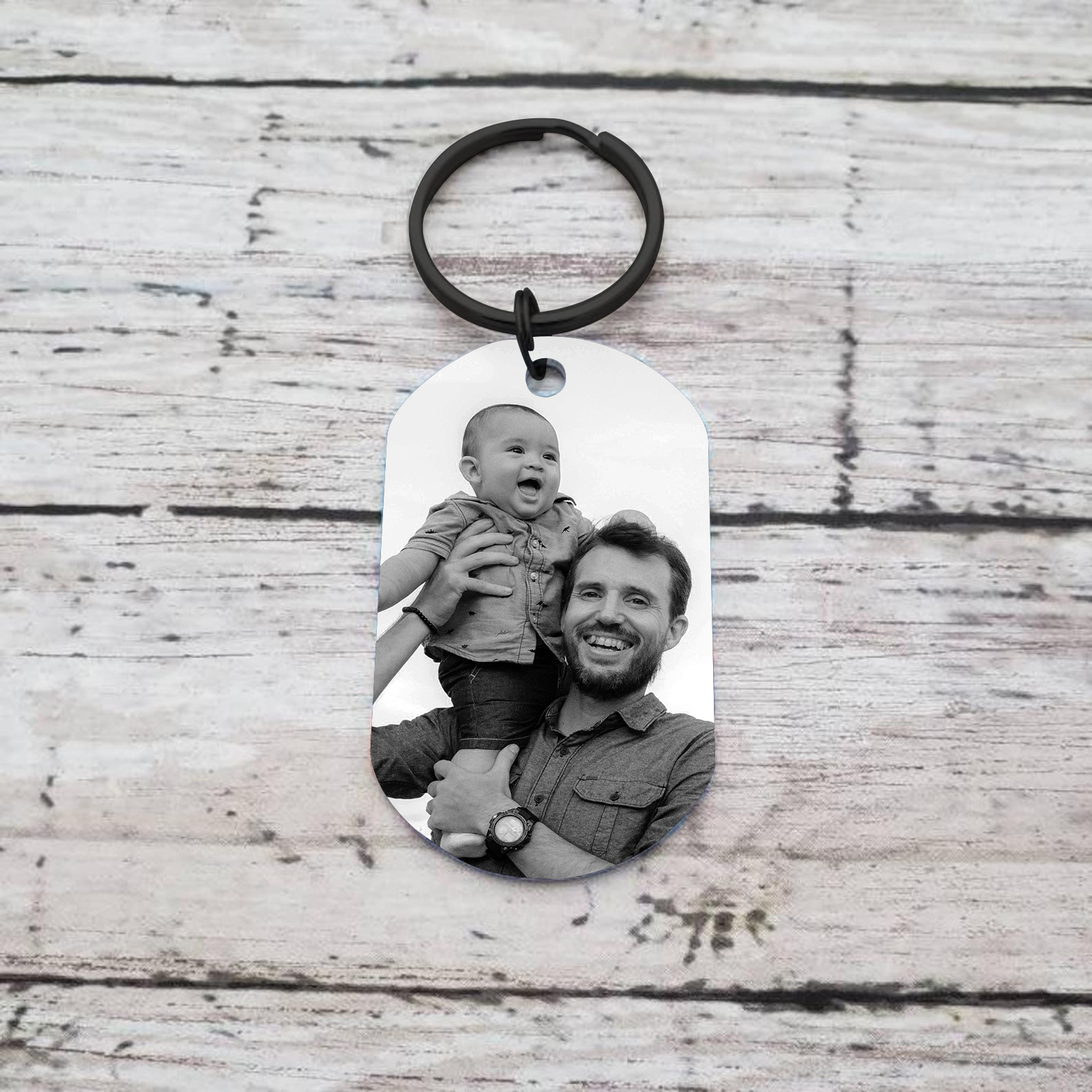 Personalisierbares Foto schwarzer Metall-Schlüsselanhänger – Schön, dass es einen Papa wie dich gibt – Geschenk für Vater