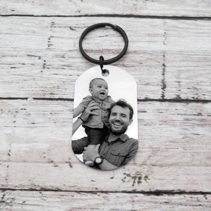 Personalisierbares Foto schwarzer Metall-Schlüsselanhänger – Schön, dass es einen Papa wie dich gibt – Geschenk für Vater